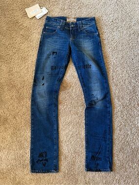 NWT John Galliano Low-Rise Newspaper Gazette Denim Straight Jeans [26]